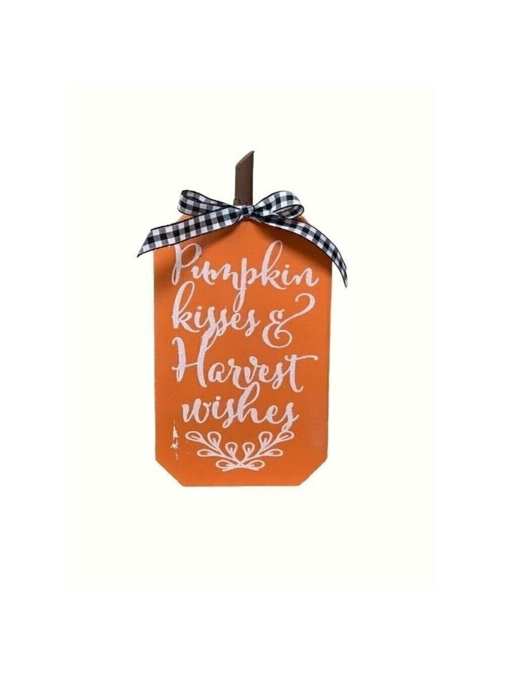 Pumpkin Harvest Sign Shelf Sitter Table Decor Wood 0range Buffalo Check Ribbon
